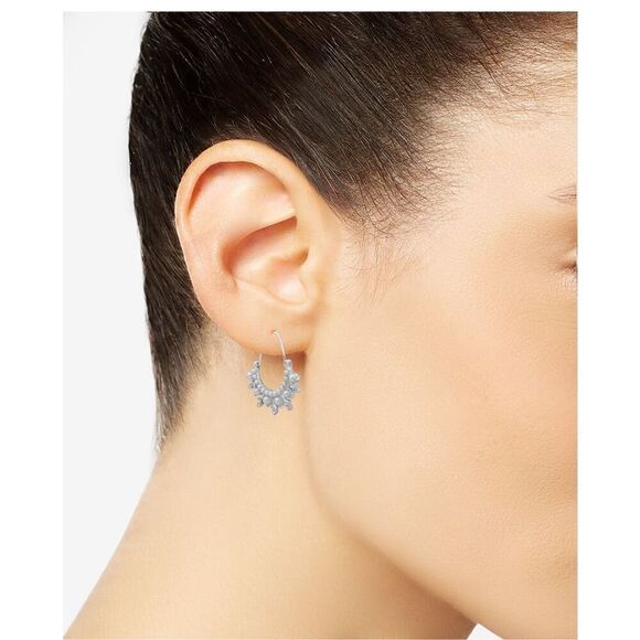 NEW Anne Klein Silver-Tone Crystal & Imitation Pearl Snowflake Hoop Earrings - Picture 2 of 3